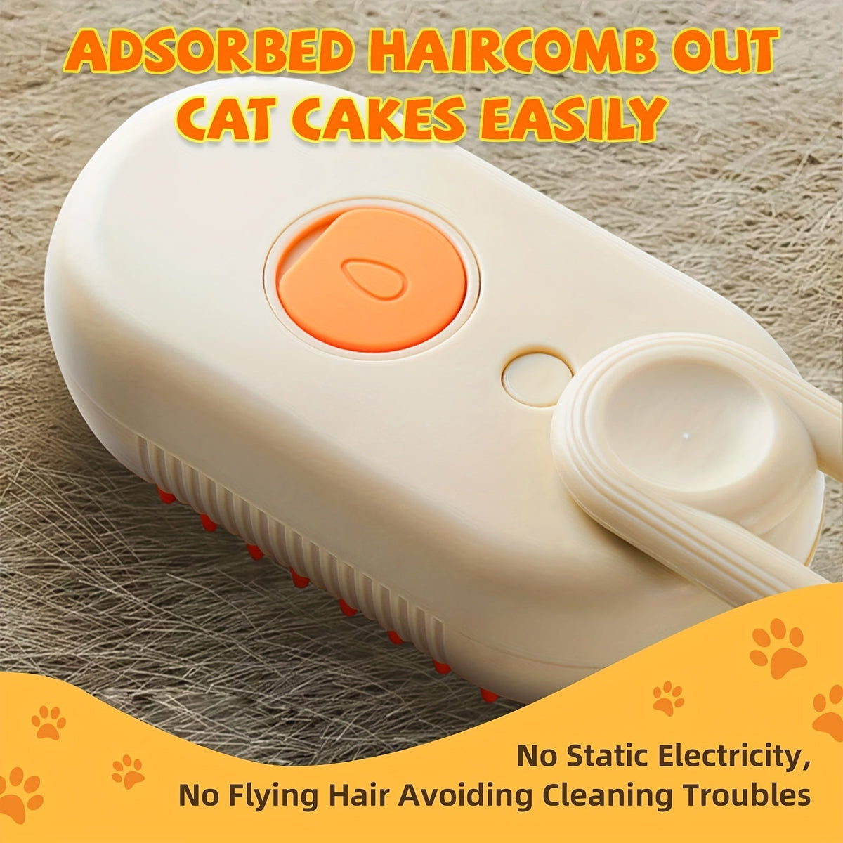 3-in-1 Rechargeable Steam Pet Brush for Cats & Dogs